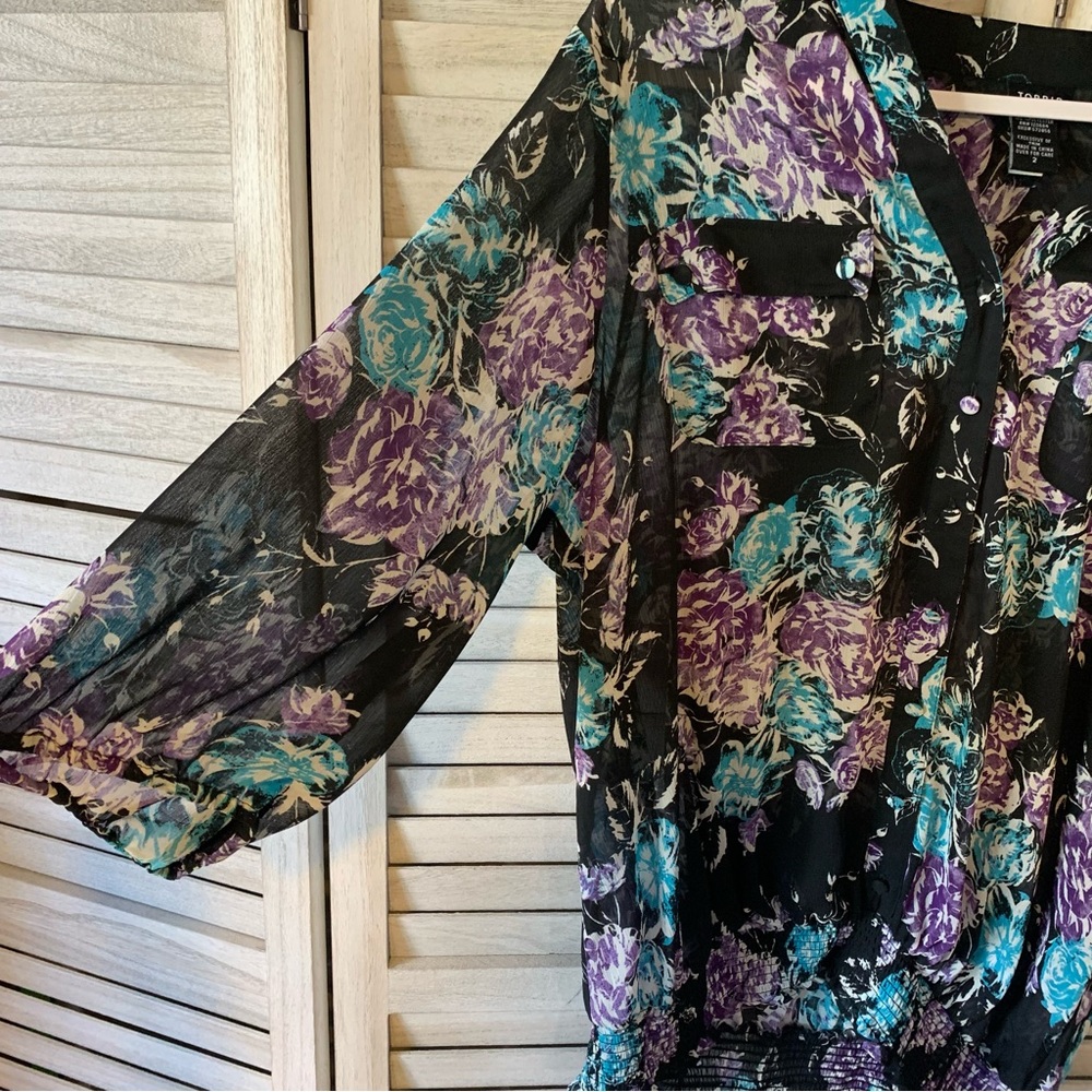 Torrid sheer black floral blouse size 2 - Picture 6 of 14